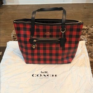 Coach Black and Red Checkered Tote